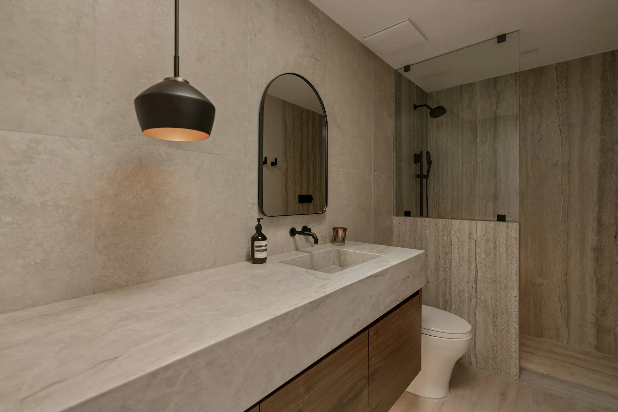 Limestone bathroom vanity