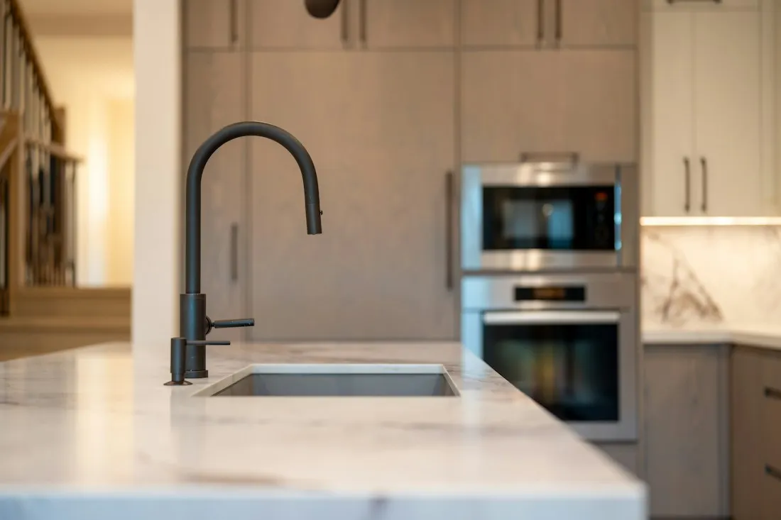 Matte black faucet in a modern kitchen
